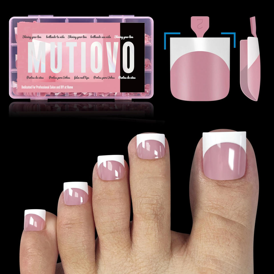 MUTIOVO front packaging showing berry pink French tip set and 240 pieces benefit quick pedicures