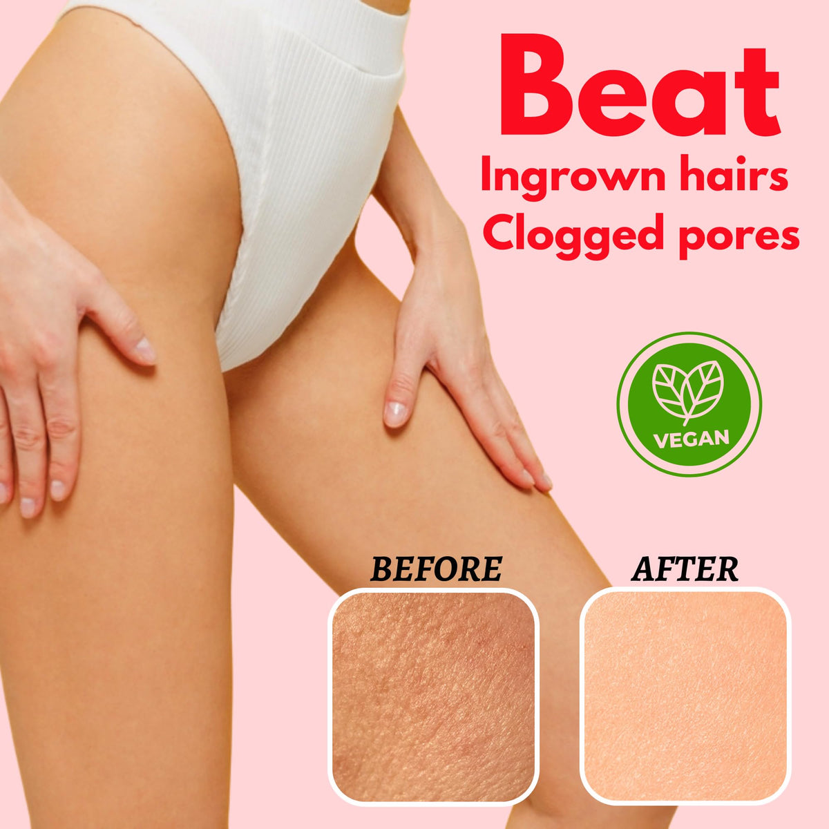 Muun in-shower application demonstrating gentle massage for smoother bikini skin