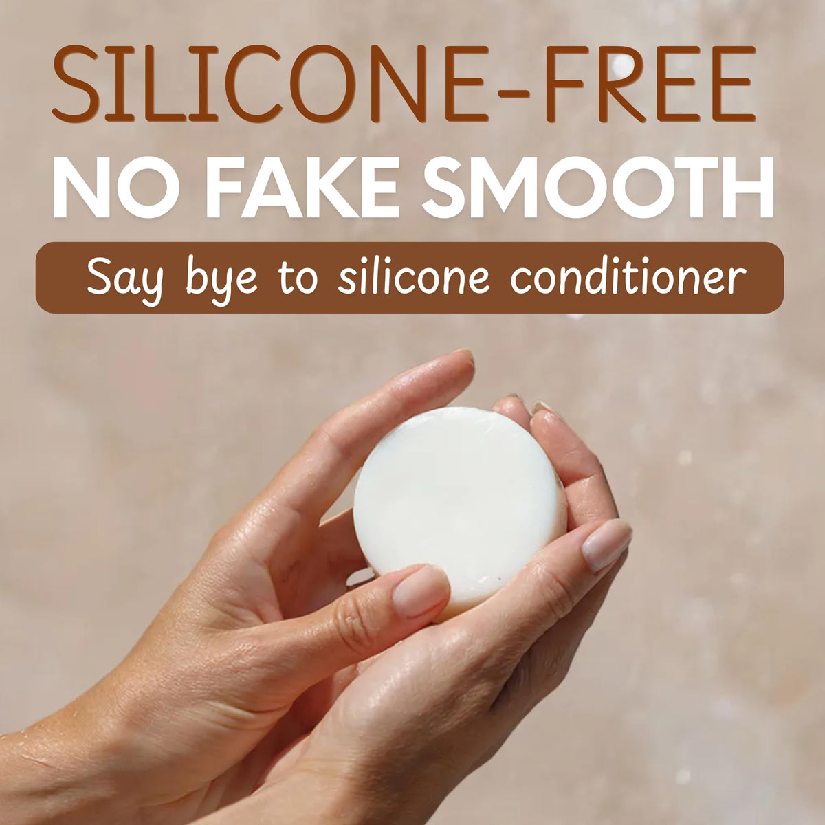 Muun conditioner bar in hand applying to hair for easy, low-waste use
