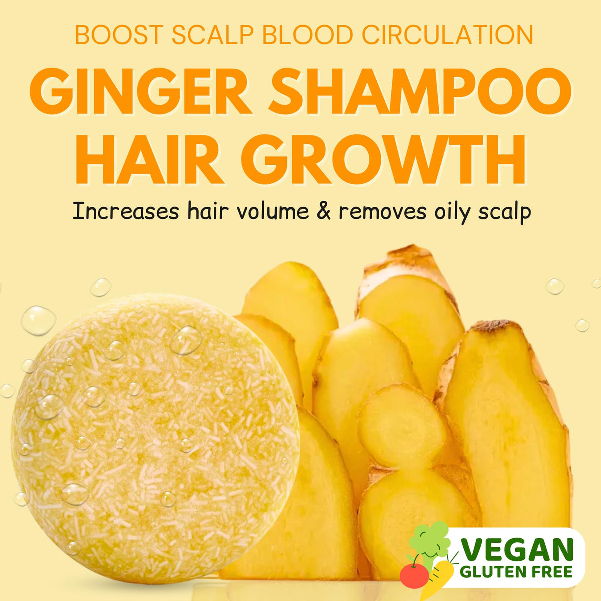 Muun ginger shampoo bar close-up showing texture and invigorating benefits
