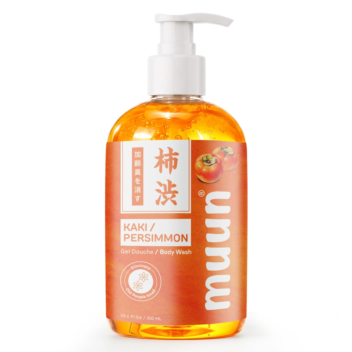 Muun persimmon body wash front bottle showing clean packaging and benefit