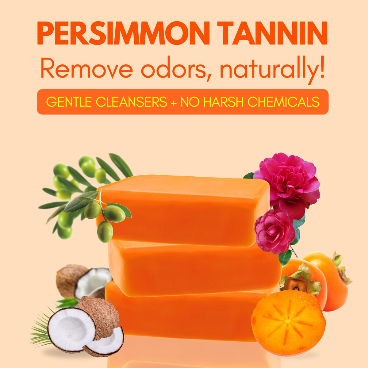 Close-up of Muun soap bar texture highlighting persimmon tannin infusion for deep cleansing