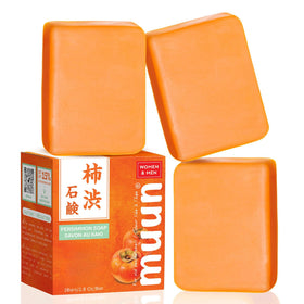 Muun front packaging showing three persimmon soap bars and clear labeling, promoting odor control