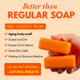 Fresh persimmon and botanical elements next to Muun soap, signaling natural tannin power