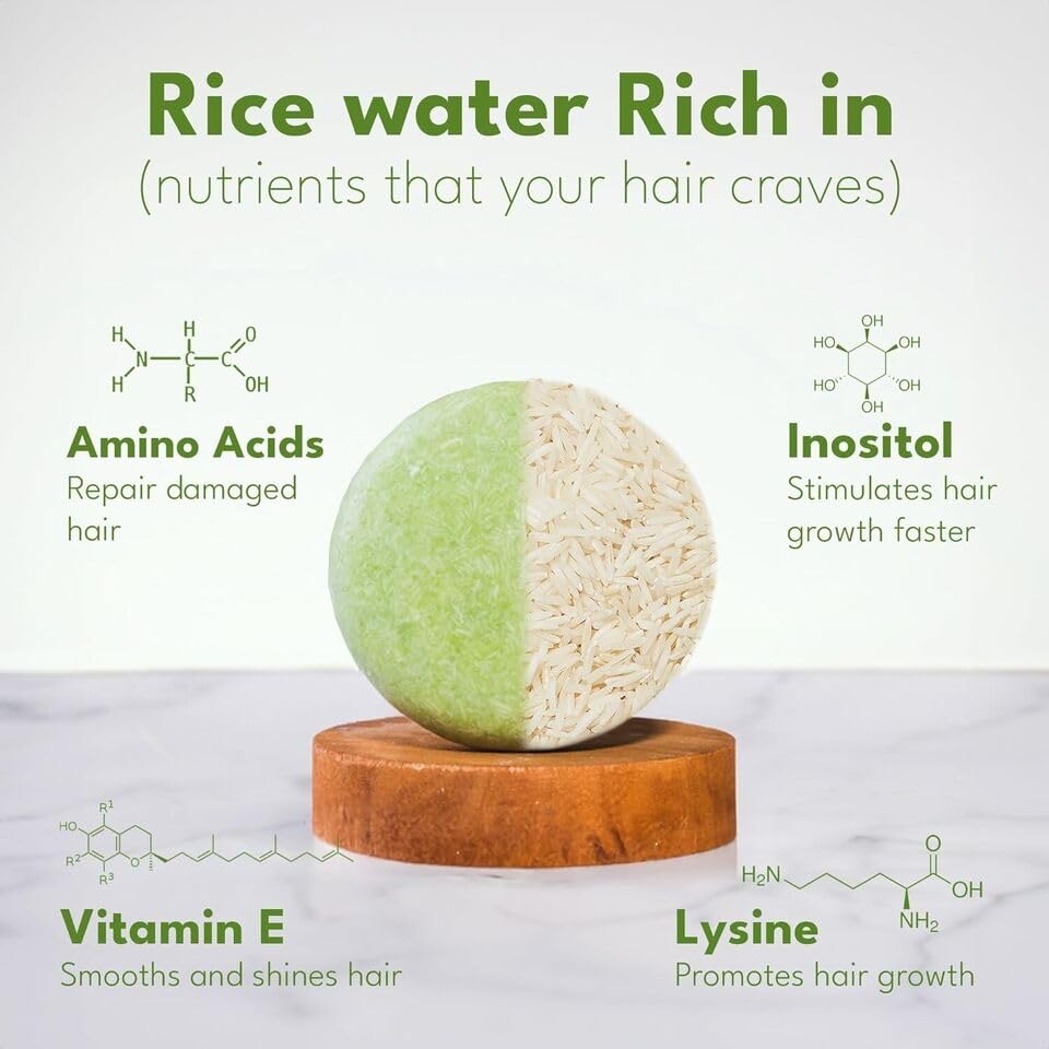 Muun shampoo bar closeup showing texture and rice water concentration benefit