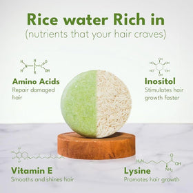 Muun shampoo bar closeup showing texture and rice water concentration benefit