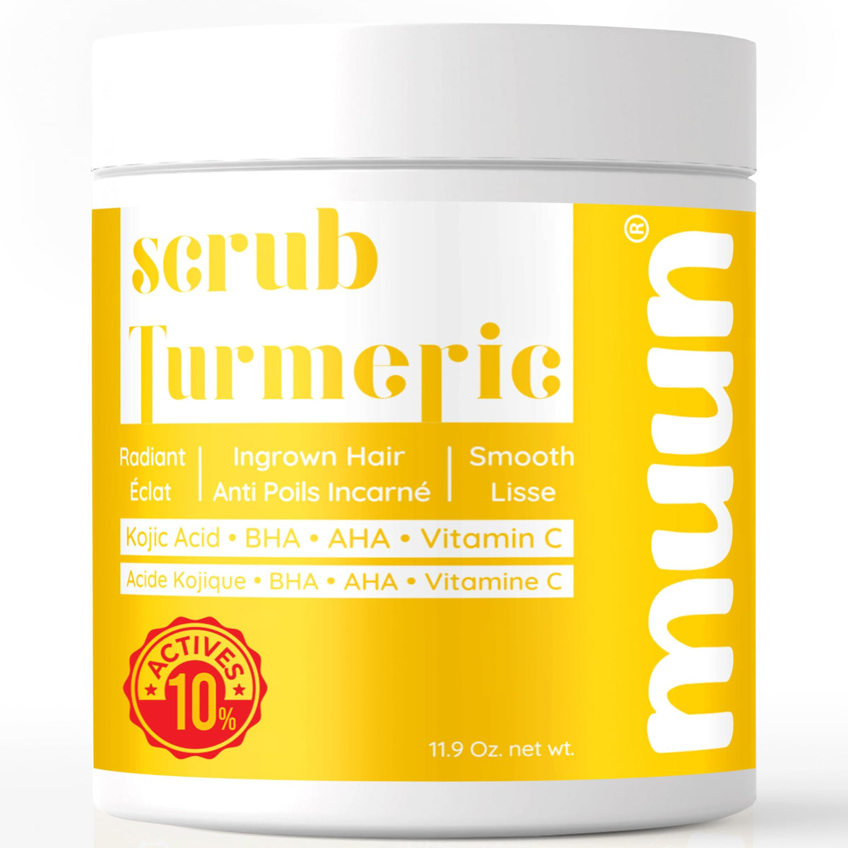 Muun jar front view showing bright turmeric scrub for body smoothing