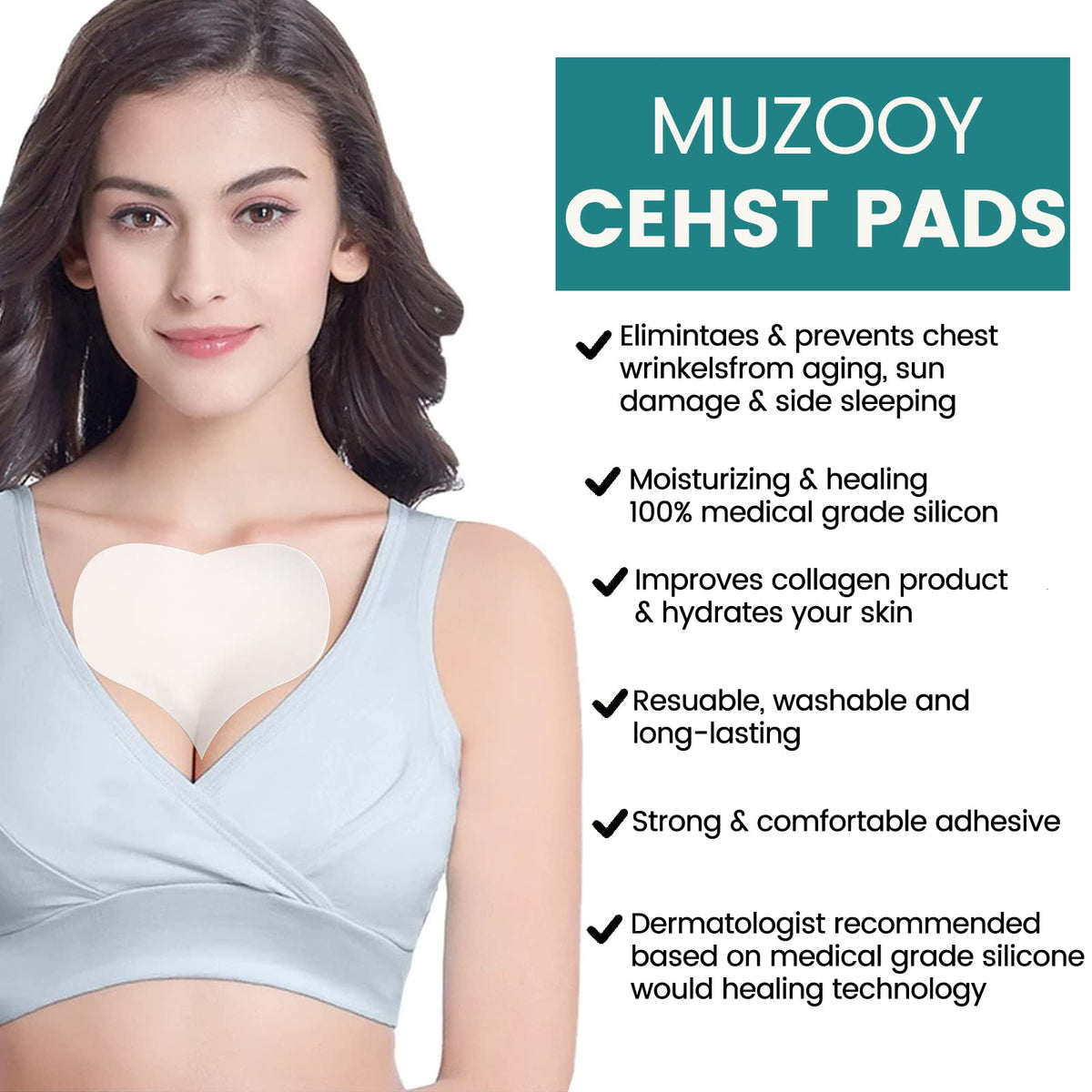 Muzooy patch applied on décolleté demonstrating overnight wear comfort