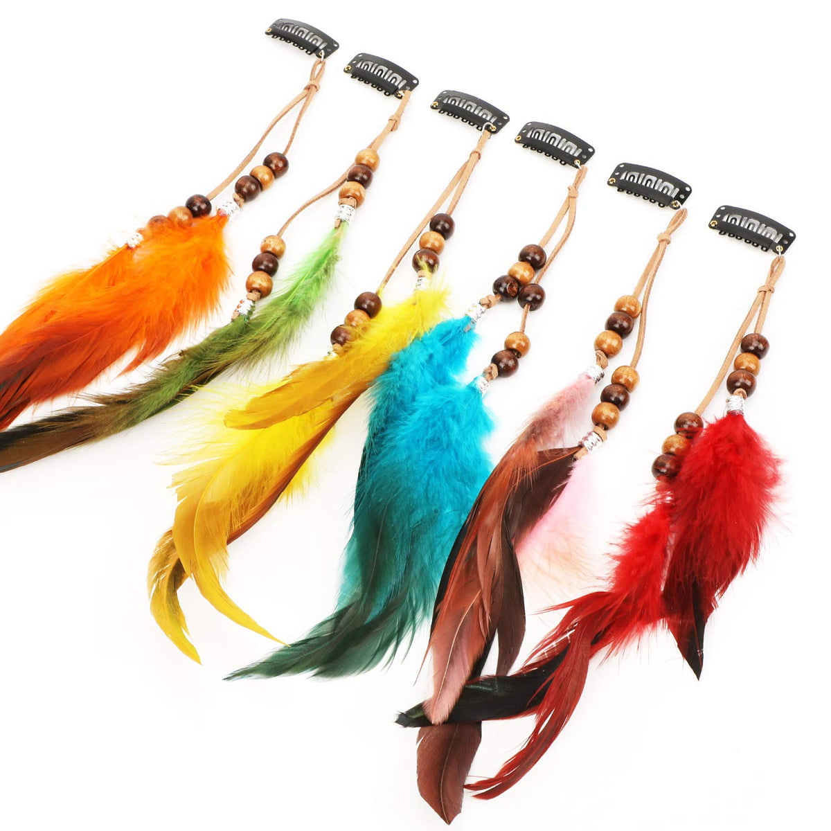 MWOOT feather clip worn in hair highlighting boho accent for events