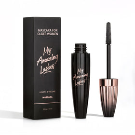 My Amazing Lashes tube front view showing sleek black packaging and clear benefit