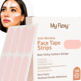 My Flexy front packaging showing 128 pre-cut strips and branding benefit