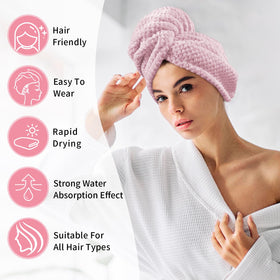 my novel things model wearing towel wrap on curly hair demonstrating anti-frizz, comfortable fit