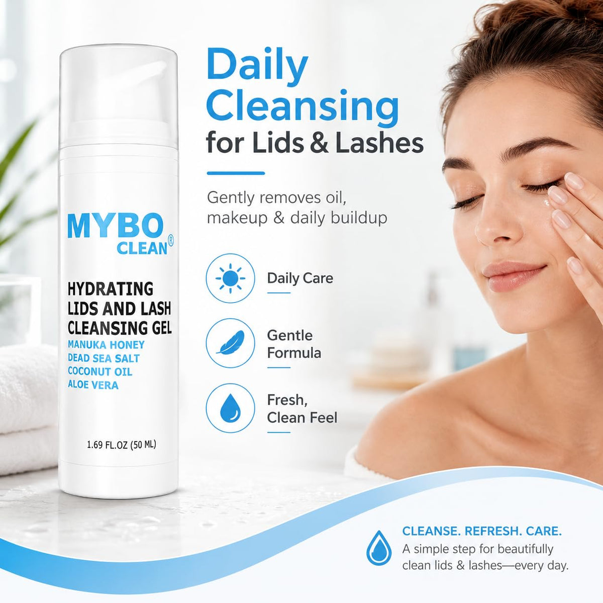 Myboclean gel texture close-up highlighting smooth hydrating formula and gentle cleanse