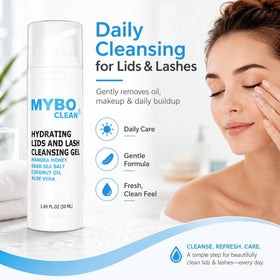 Myboclean gel texture close-up highlighting smooth hydrating formula and gentle cleanse
