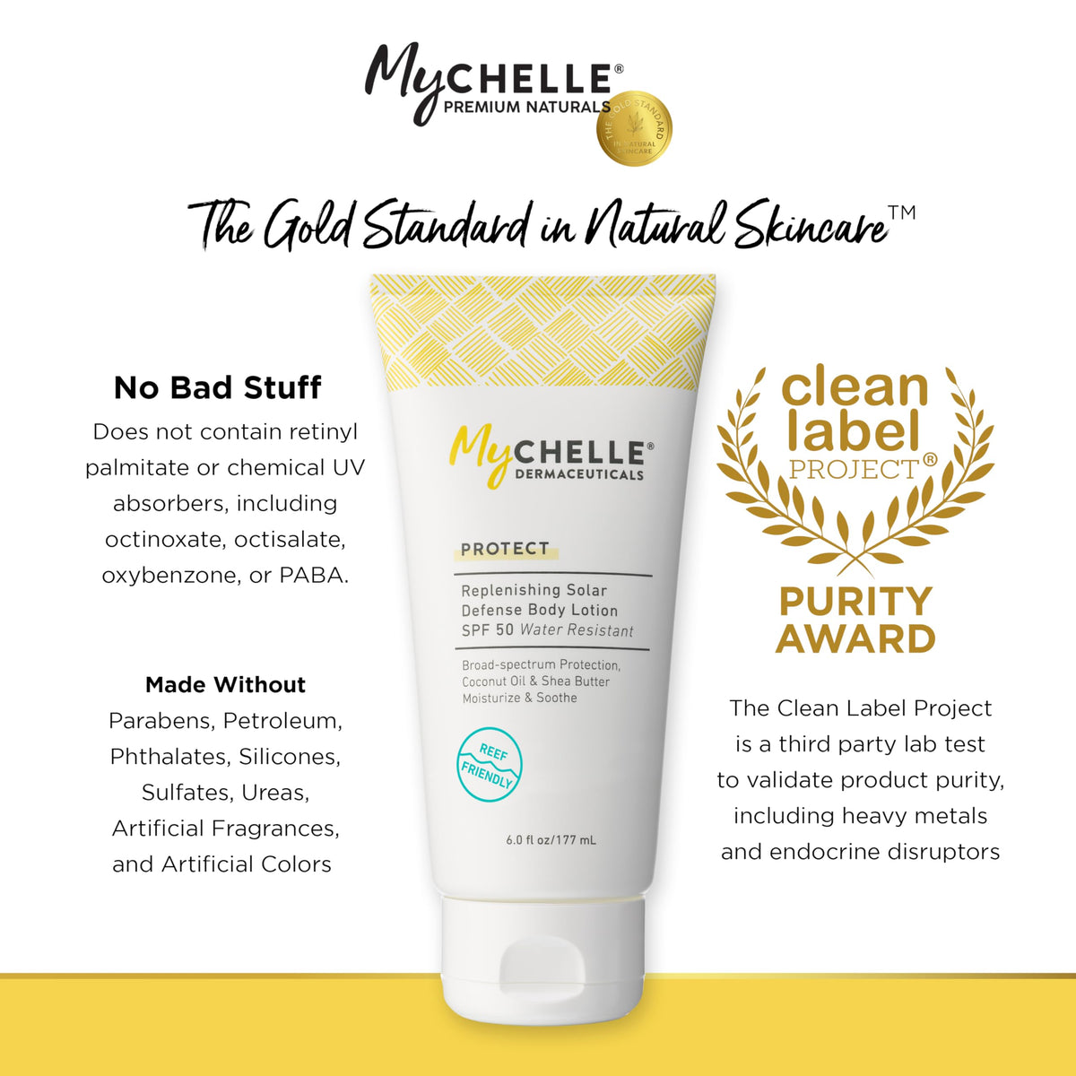 MyChelle sunscreen applied on arm demonstrating smooth absorption benefit