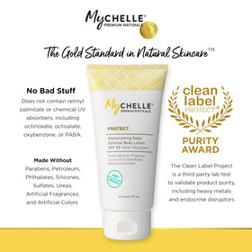 MyChelle sunscreen applied on arm demonstrating smooth absorption benefit