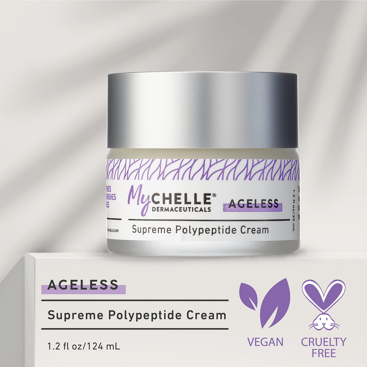 MyCHELLE cream texture close-up highlights smooth absorbent formula benefit