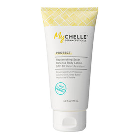 MyChelle front packaging SPF 50 showing bottle and protection benefit