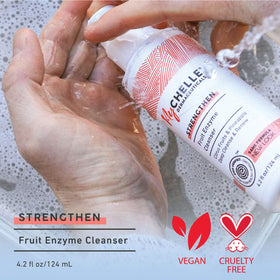 MyChelle pump and label detail highlighting ingredient transparency and easy dispensing