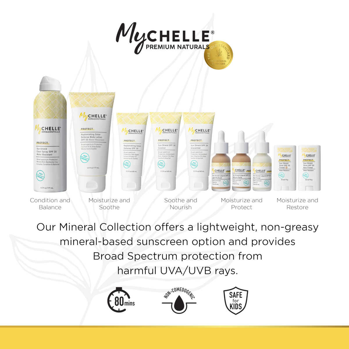 MyChelle label close-up highlighting reef-safe ingredients and benefits