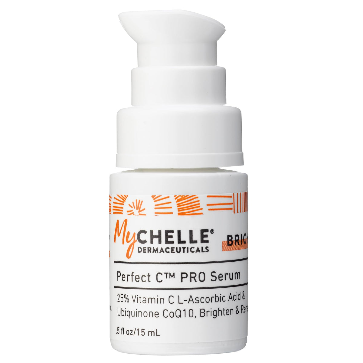 MyChelle Dermaceuticals front packaging showing the serum bottle benefits brightening