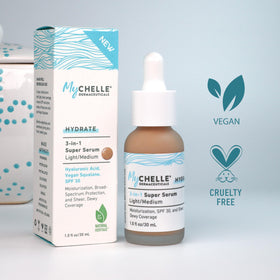 MyChelle serum texture close-up highlighting lightweight hydration benefit