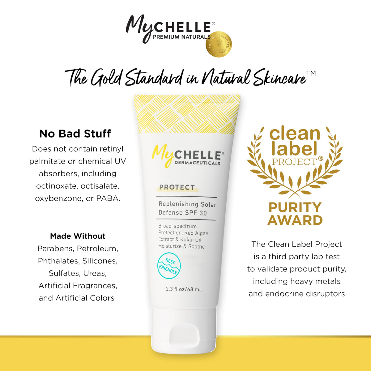 MyCHELLE tube held in hand to show compact travel-size convenience