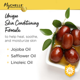 MyChelle nozzle close-up demonstrating easy, even application benefit