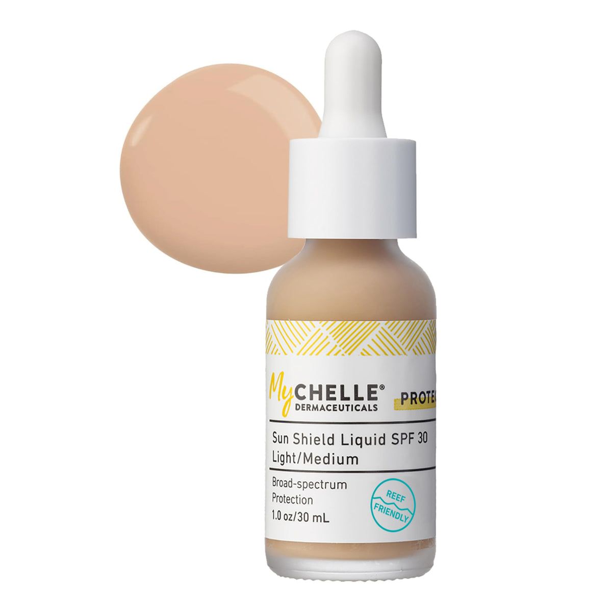 MyChelle label close-up highlighting zinc oxide and reef-safe benefits
