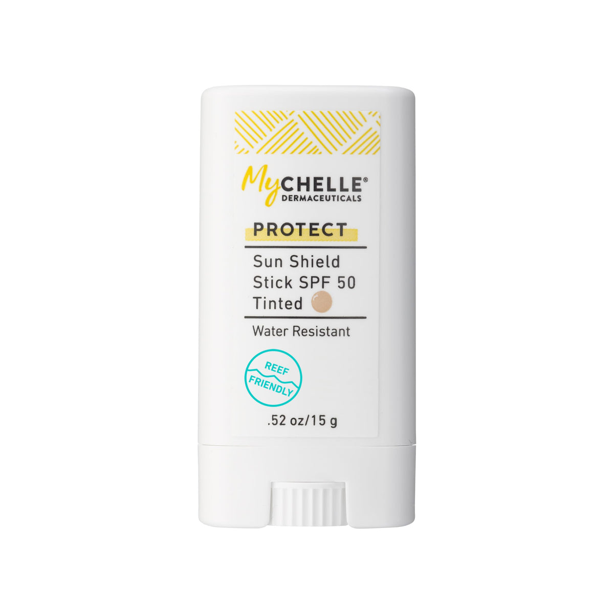 MyCHELLE Sun Shield Stick front packaging showing compact SPF protection