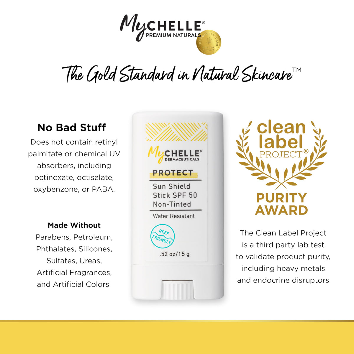 MyChelle stick held in hand for size comparison and travel-friendly portability benefit