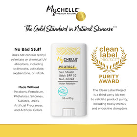 MyChelle stick held in hand for size comparison and travel-friendly portability benefit