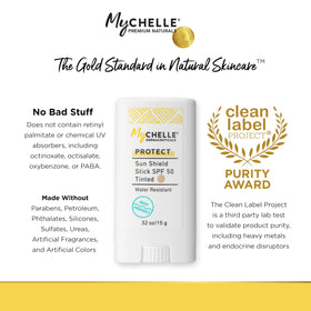 MyCHELLE Sun Shield Stick size comparison in hand for travel convenience