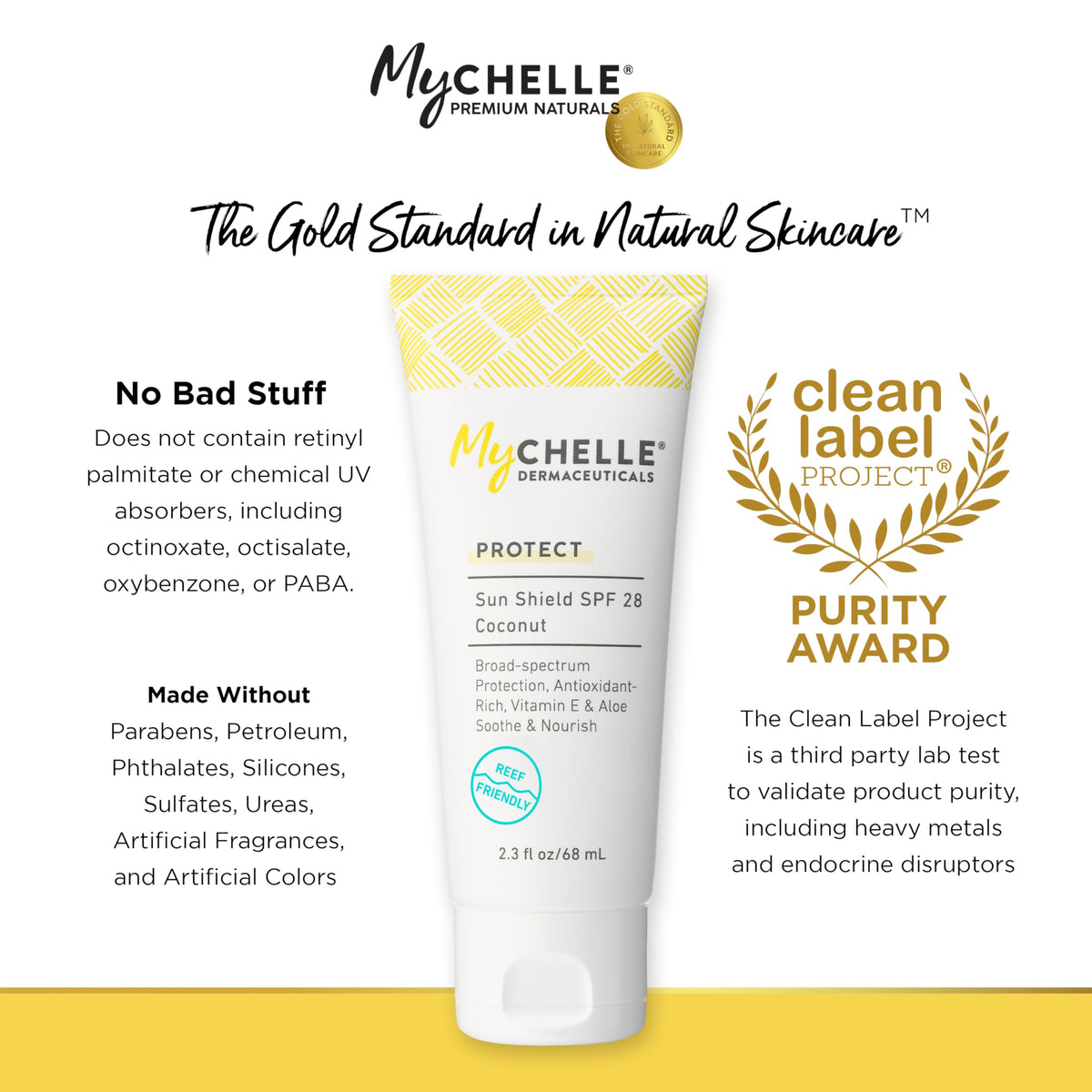 MyChelle travel size in bag showing portability and on-the-go protection benefit