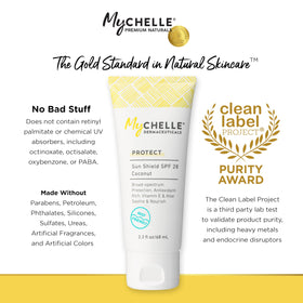 MyChelle travel size in bag showing portability and on-the-go protection benefit
