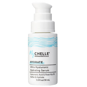 MyChelle front packaging showing serum bottle and label benefits