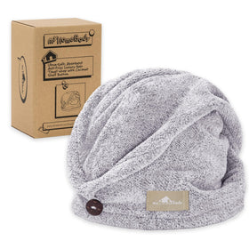 myHomeBody front view of gray turban showing shape and size for quick drying