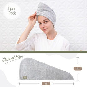 myHomeBody model wearing wrapped turban side profile for hands-free drying