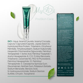 MyIDi serum layered under makeup in flatlay showing non-pilling benefit