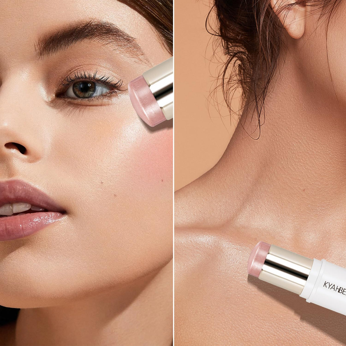 MYMERRY glow on collarbone showing body highlight for luminous décolletage