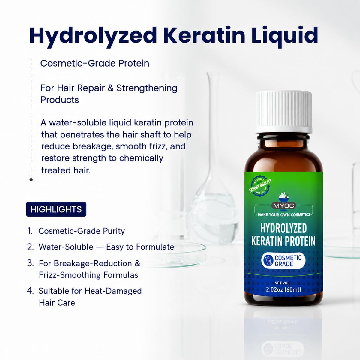 MYOC close-up of liquid pouring from bottle to show thin water-soluble texture
