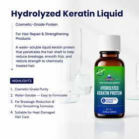 MYOC close-up of liquid pouring from bottle to show thin water-soluble texture