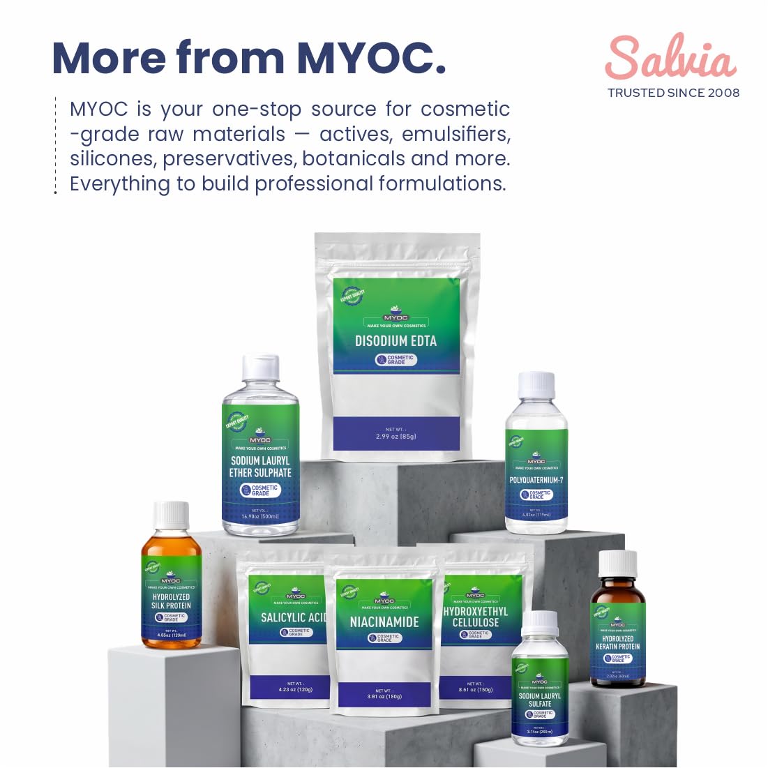 MYOC bottle on bathroom shelf in lifestyle scene conveying professional at-home use