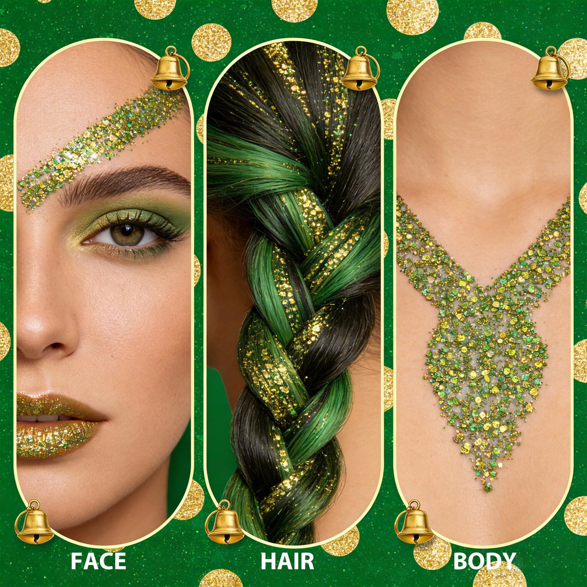 Mysense glitter streak in hair showing color shift and durable hold during movement