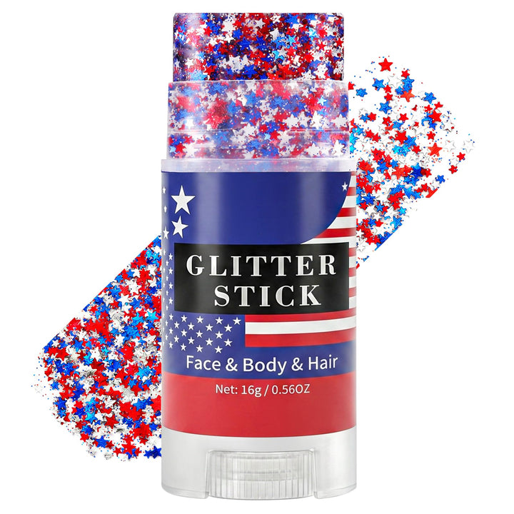 Mysense glitter stick front packaging showing patriotic design and easy-twist applicator for convenience