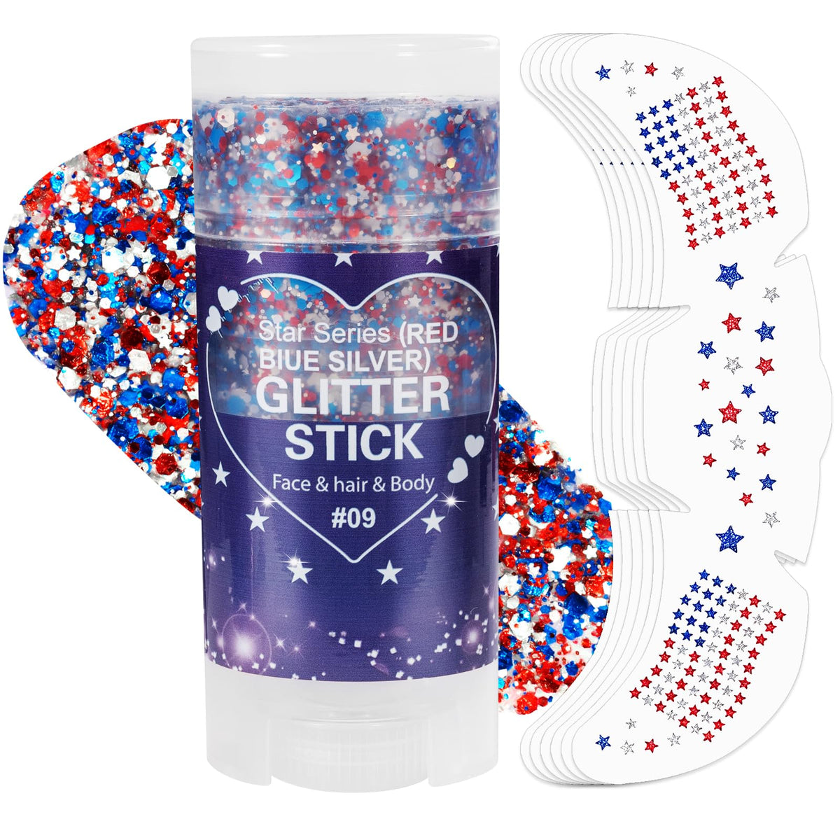 Mysense front packaging showing patriotic glitter kit and included tattoos