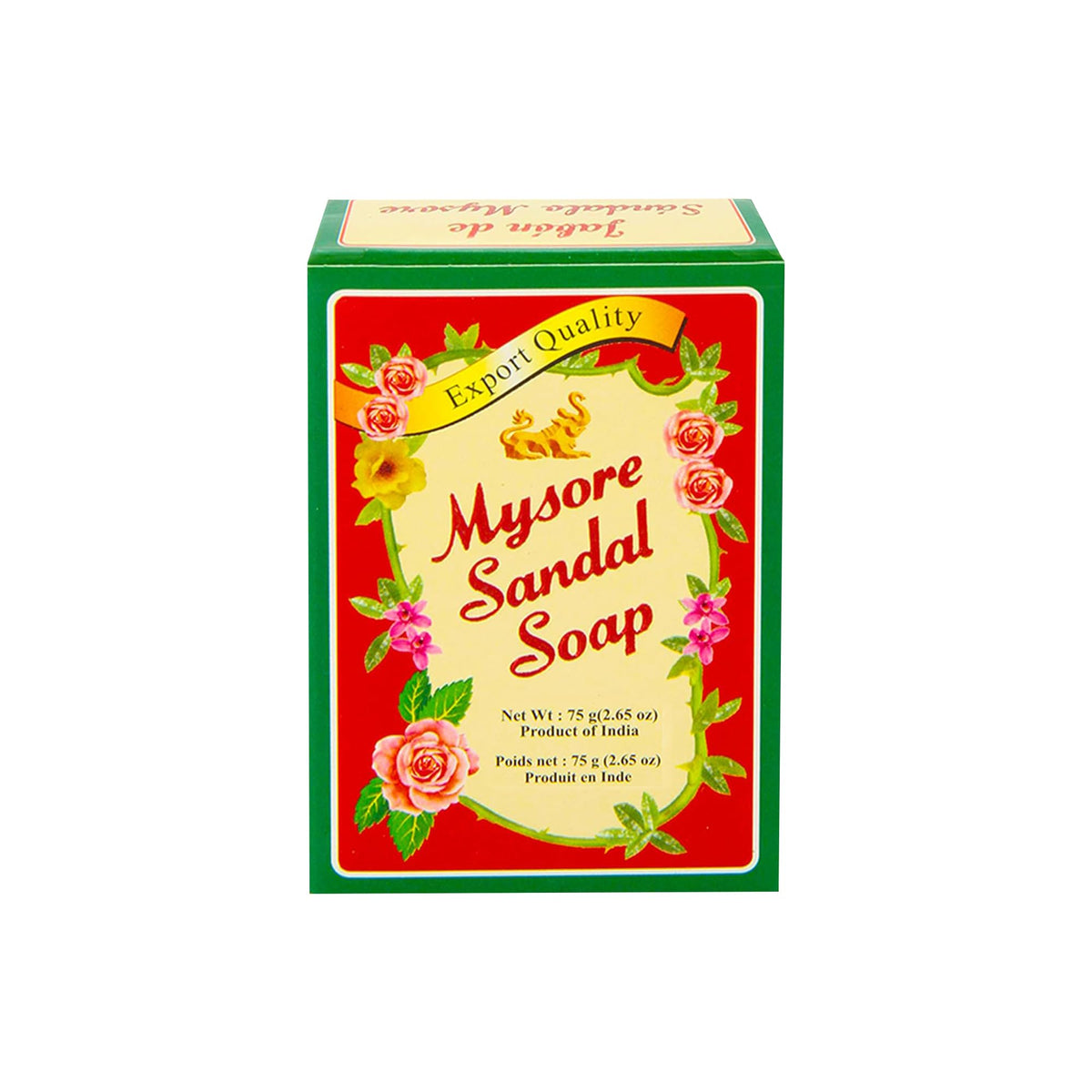 Mysore Sandal front packaging showing brand and sandalwood scent, evokes trust