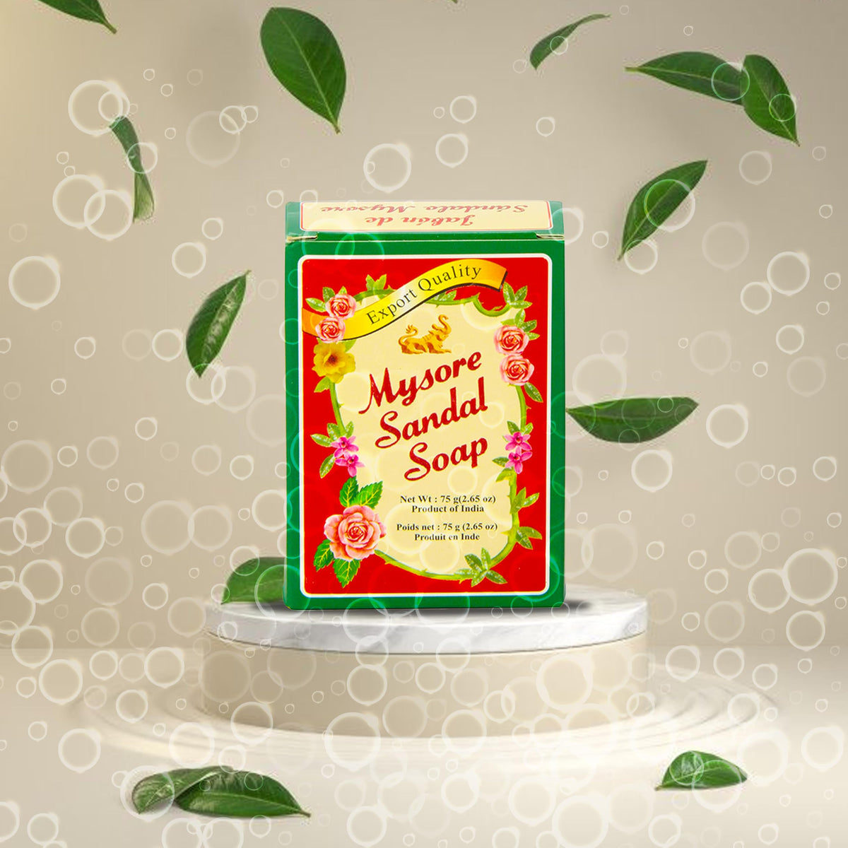 Mysore Sandal soap lather in hand, demonstrates gentle moisturizing foam