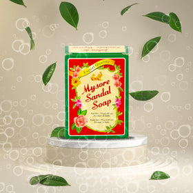 Mysore Sandal soap lather in hand, demonstrates gentle moisturizing foam