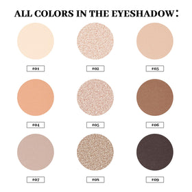 MYSTER ROSEY nine matte pans showing coordinated neutral shades